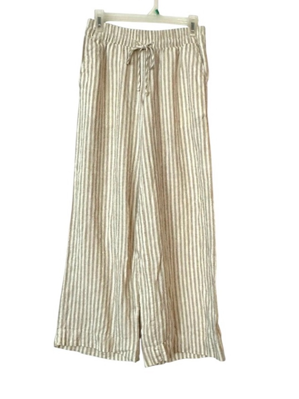 A New Day Cream Tan Striped linen blend Casual lounge pants women’s size Small - Picture 4 of 11